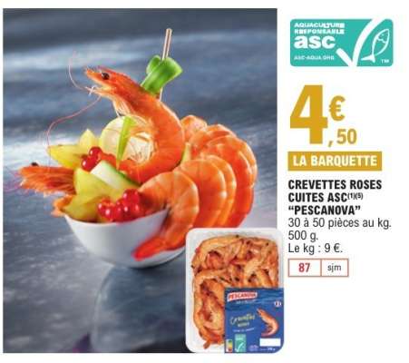 CREVETTES ROSES CUITES ASC "PESCANOVA"