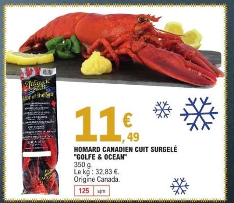 HOMARD CANADIEN CUIT SURGELÉ "GOLFE & OCEAN"