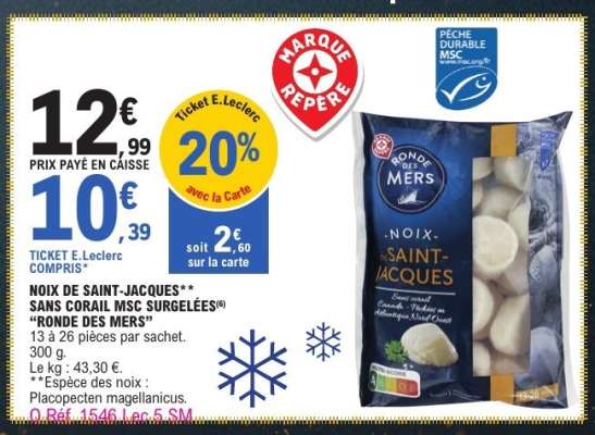 NOIX DE SAINT-JACQUES* SANS CORAIL MSC SURGELÉES