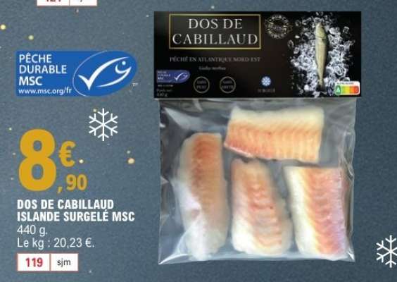 DOS DE CABILLAUD ISLANDE SURGELÉ MSC
