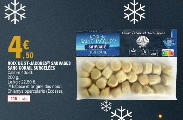 NOIX DE ST-JACQUES® SAUVAGES SANS CORAIL SURGELÉES