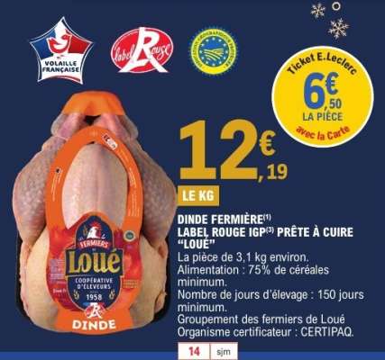 DINDE FERMIÈRE LABEL ROUGE IGP PRÊTE À CUIRE 'LOUÉ'