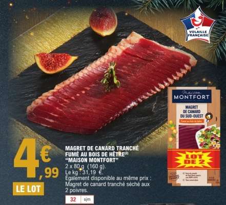 MAGRET DE CANARD TRANCHÉ FUMÉ AU BOIS DE HÊTRE "MAISON MONTFORT"