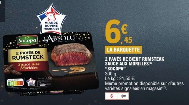 2 Pavés de Bœuf Rumsteak Sauce aux Morilles "Socopa"