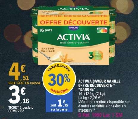 ACTIVIA SAVEUR VANILLE OFFRE DÉCOUVERTE