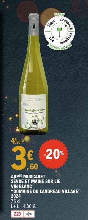 AOP(*) MUSCADET SÈVRE ET MAINE SUR LIE VIN BLANC “DOMAINE DU LANDREAU VILLAGE” 2024