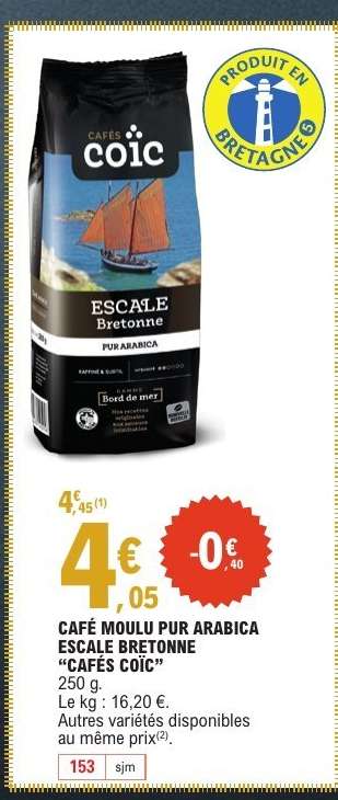 CAFÉ MOULU PUR ARABICA ESCALE BRETONNE “CAFÉS COÏC”