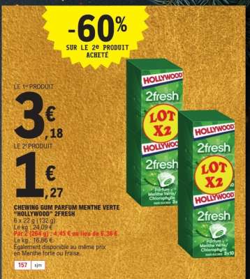 Chewing gum parfum menthe verte 'Hollywood' 2fresh