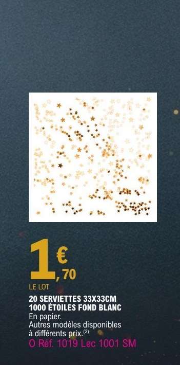 20 SERVIETTES 33X33CM 1000 ÉTOILES FOND BLANC