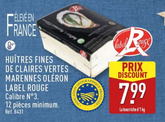 Huîtres Fines de Claires Vertes Marennes Oléron Label Rouge