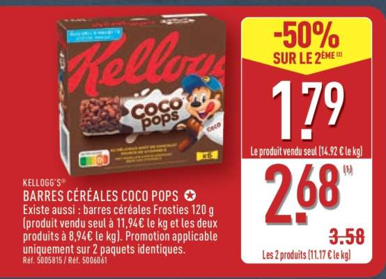 KELLOGG'S BARRES CÉRÉALES COCO POPS