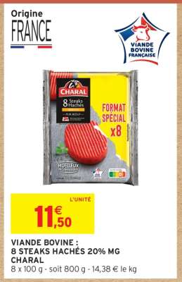 VIANDE BOVINE : 8 STEAKS HACHÉS 20% MG CHARAL