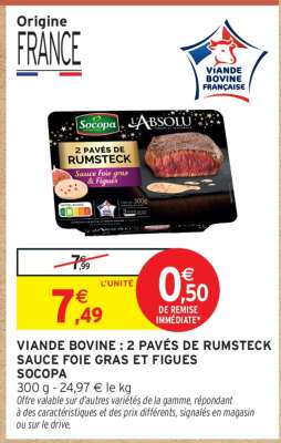 VIANDE BOVINE : 2 PAVÉS DE RUMSTECK SAUCE FOIE GRAS ET FIGUES