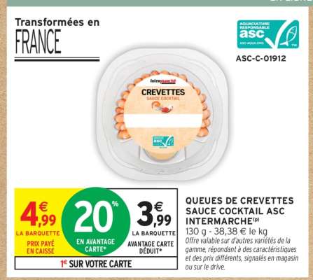 QUEUES DE CREVETTES SAUCE COCKTAIL ASC INTERMARCHÉ