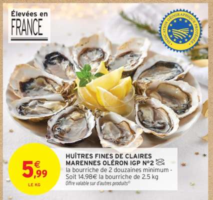 HUÎTRES FINES DE CLAIRES MARENNES OLÉRON IGP N°2