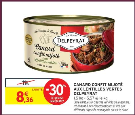 CANARD CONFIT MIJOTÉ AUX LENTILLES VERTES DELPEYRAT