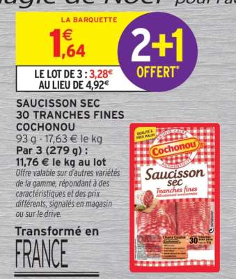 SAUCISSON SEC 30 TRANCHES FINES COCHONOU