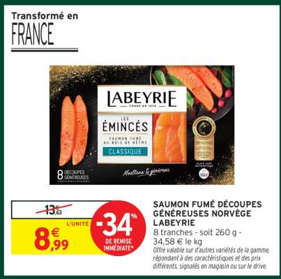 SAUMON FUMÉ DÉCOUPES GÉNÉREUSES NORVÈGE LABEYRIE