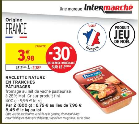 RACLETTE NATURE EN TRANCHES PÂTURAGES