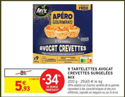 9 TARTELETTES AVOCAT CREVETTES SURGELÉES MIX