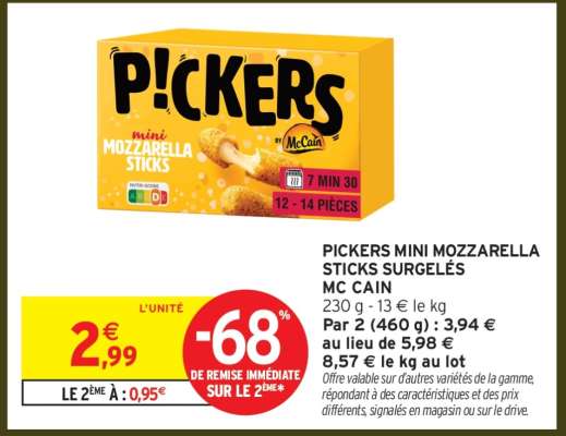 PICKERS MINI MOZZARELLA STICKS SURGELÉS