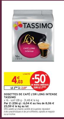 Dosettes de Café L'OR Long Intense Tassimo