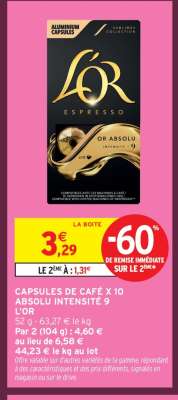 CAPSULES DE CAFÉ X 10 ABSOLU INTENSITÉ 9 L'OR
