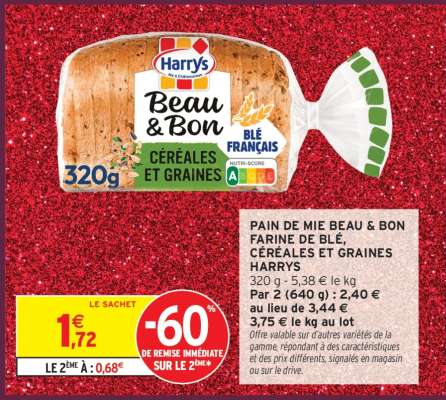 PAIN DE MIE BEAU & BON FARINE DE BLÉ, CÉRÉALES ET GRAINES HARRYS