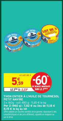 THON ENTIER À L'HUILE DE TOURNESOL PETIT NAVIRE