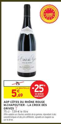 AOP CÔTES DU RHÔNE ROUGE M.CHAPOUTIER - LA CROIX DES GRIVES