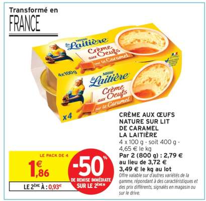 CRÈME AUX ŒUFS NATURE SUR LIT DE CARAMEL LA LAITIÈRE