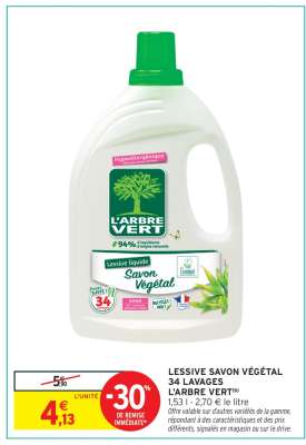 LESSIVE SAVON VÉGÉTAL 34 LAVAGES L'ARBRE VERT