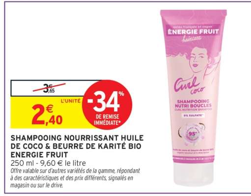 SHAMPOOING NOURRISSANT HUILE DE COCO & BEURRE DE KARITÉ BIO ENERGIE FRUIT