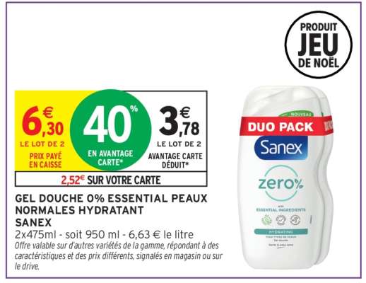 Gel Douche 0% Essential Peaux Normales Hydratant Sanex