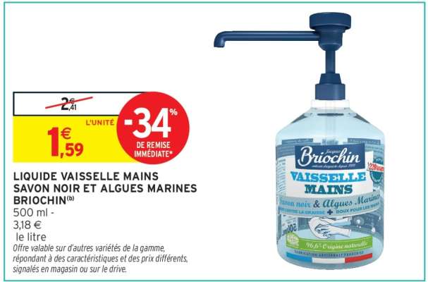LIQUIDE VAISSELLE MAINS SAVON NOIR ET ALGUES MARINES BRIOCHIN