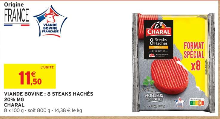 VIANDE BOVINE : 8 STEAKS HACHÉS 20% MG CHARAL