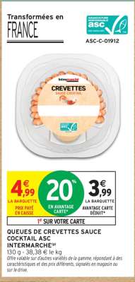 QUEUES DE CREVETTES SAUCE COCKTAIL ASC INTERMARCHÉ