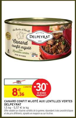 CANARD CONFIT MIJOTÉ AUX LENTILLES VERTES DELPEYRAT