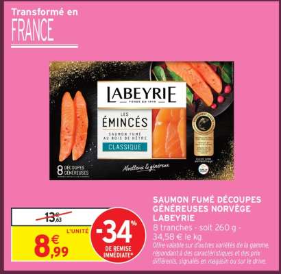 SAUMON FUMÉ DÉCOUPES GÉNÉREUSES NORVÈGE LABEYRIE