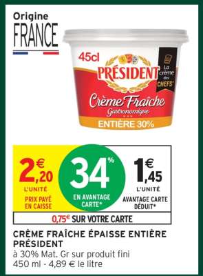 CRÈME FRAÎCHE ÉPAISSE ENTIÈRE PRÉSIDENT