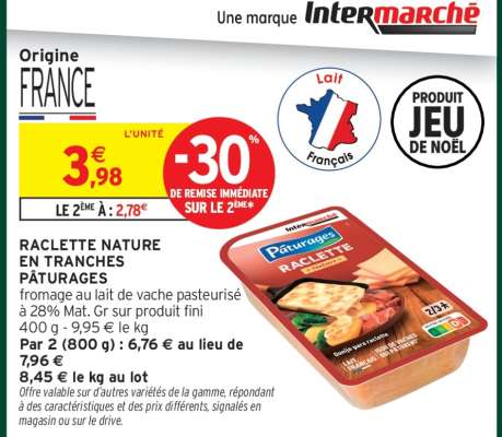 RACLETTE NATURE EN TRANCHES PÂTURAGES