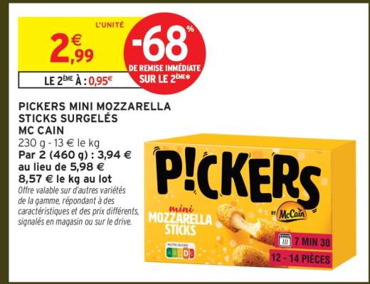 Pickers Mini Mozzarella Sticks Surgelés Mc Cain
