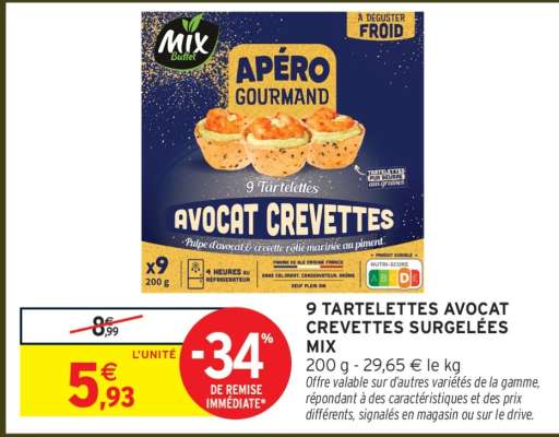 9 TARTELETTES AVOCAT CREVETTES SURGELÉES MIX