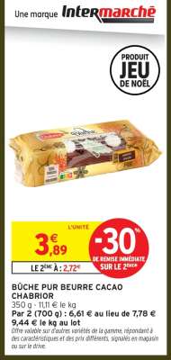 BÛCHE PUR BEURRE CACAO CHABRIOR