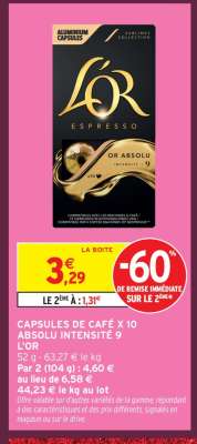 CAPSULES DE CAFÉ X 10 ABSOLU INTENSITÉ 9 L'OR