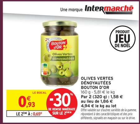 OLIVES VERTES DÉNOYAUTÉES BOUTON D'OR