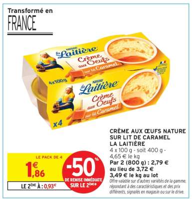 CRÈME AUX ŒUFS NATURE SUR LIT DE CARAMEL LA LAITIÈRE
