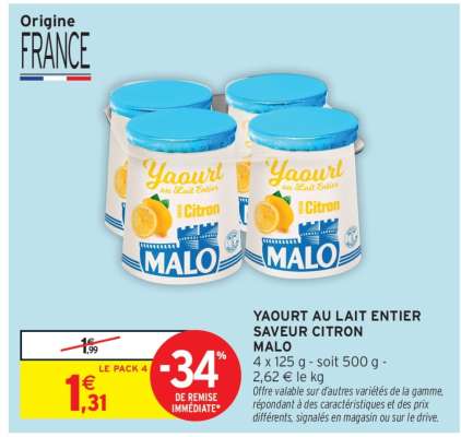 YAOURT AU LAIT ENTIER SAVEUR CITRON MALO