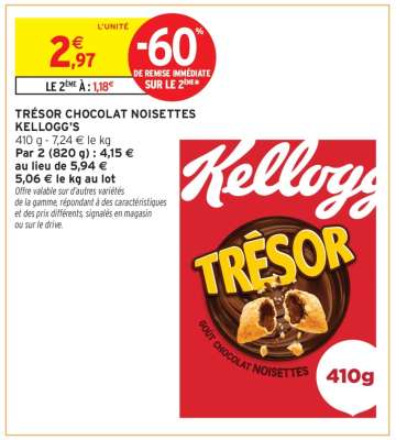 TRÉSOR CHOCOLAT NOISETTES KELLOGG'S