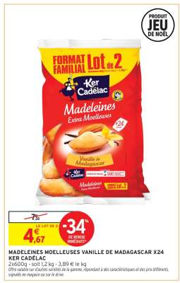 MADELEINES MOELLEUSES VANILLE DE MADAGASCAR X24 KER CADELAC
